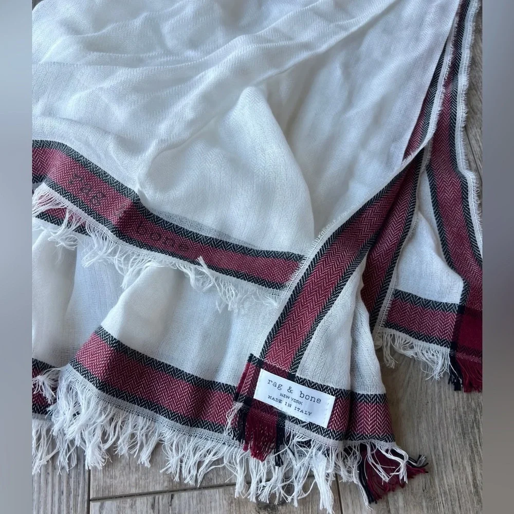 rag & bone Lance Logo Cotton Scarf NWT — Logo Cotton Wrap, Ivory/Red